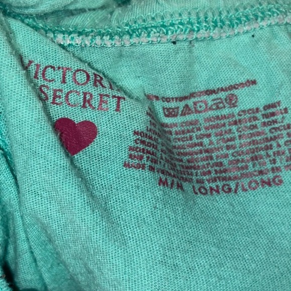 Victorias Secret Mint Green Cotton Pajama Set Long Sleeve Button Up Pants M Long - Picture 5 of 6